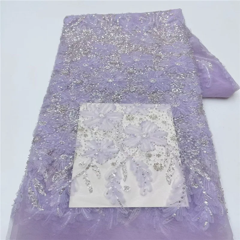 Fashion African Sparkling Sequin Mesh Lace Fabric, Elegant Sheer Tulle Beaded Lace for Ladies Formal Evening Long Dress Making