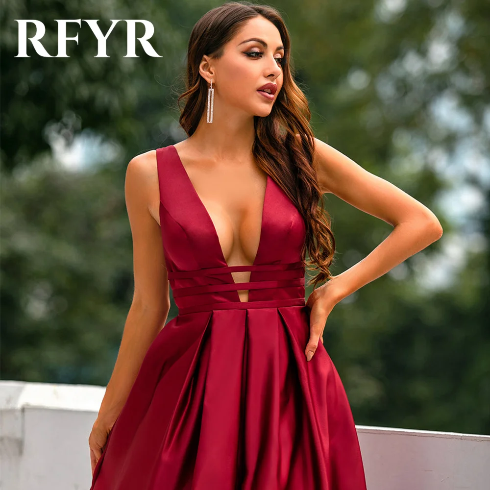 RFYR Beach Burgundy Formal Dresses for Women Tank Party Dress For Wedding V Neck Backless Special Occasion Dresses robe soirée