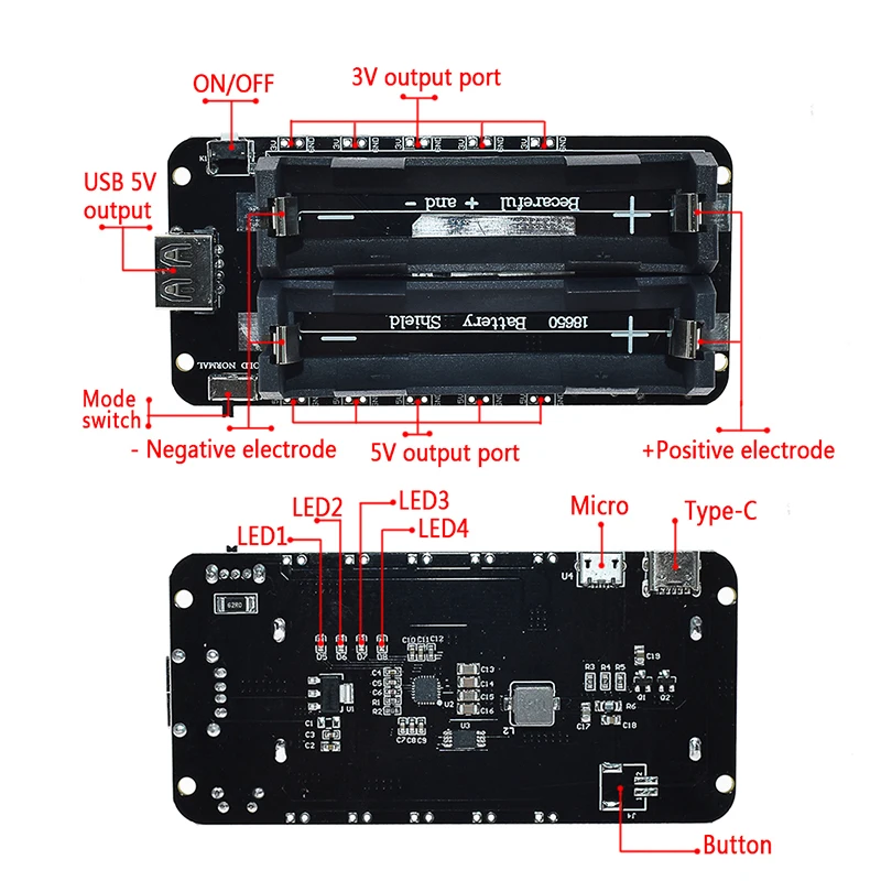 Two Voltage 18650 Lithium Battery Shield V8 Mobile Power Expansion Board Module 5V/3A 3V/1A Micro USB For Arduino ESP32 ESP8266