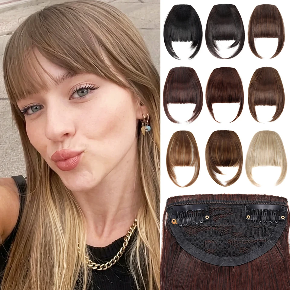Clip in Bangs Synthetic Fake Bangs Fringe with Temples Hairpieces for Women Clip in Fake Bangs for Daily Wear Heat-Resistant