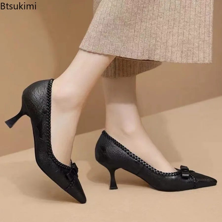 Escarpins Parker pointus pour femmes, design nœud papillon, talons hauts rétro, chaussures simples Stilect classiques, dames de bureau, grande taille, mode