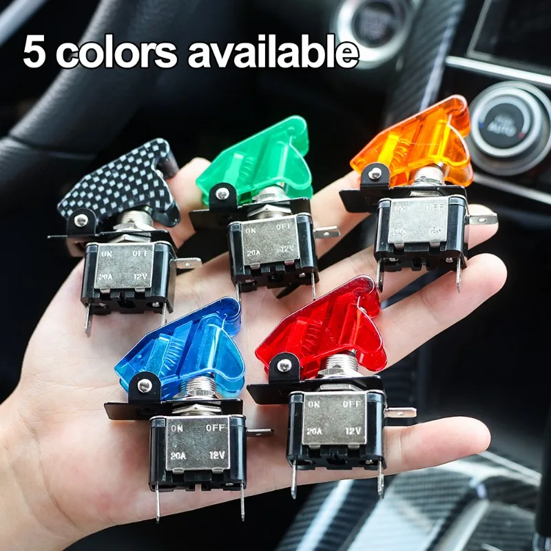 12V 20A Toggle Switch LED Switch Car Auto Cover LED Light with Protective Cover SPST Toggle Rocker Switch Control on/Off