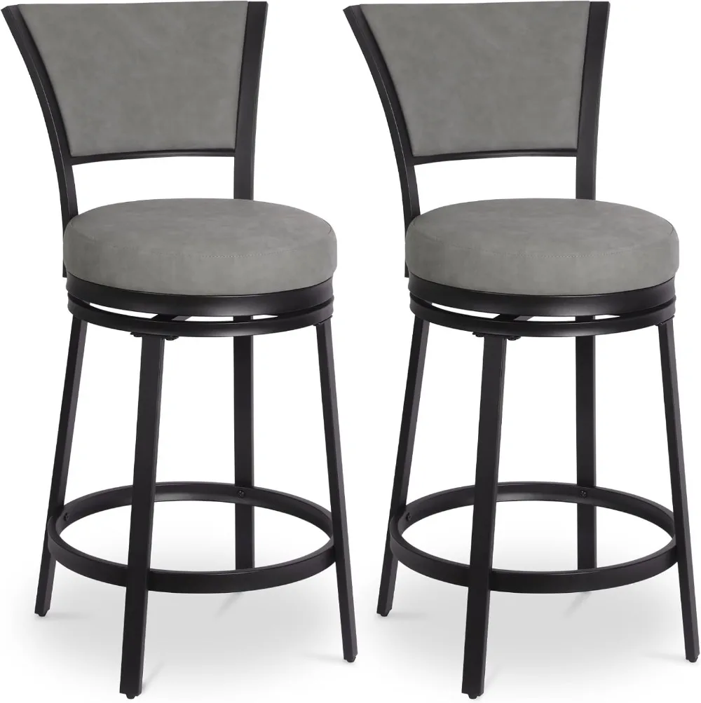 Bar Stools Set of 2, Swivel with Back,25" Counter Height  for Kitchen Island, Round Swivel Barstools with Back,Upholstered Metal