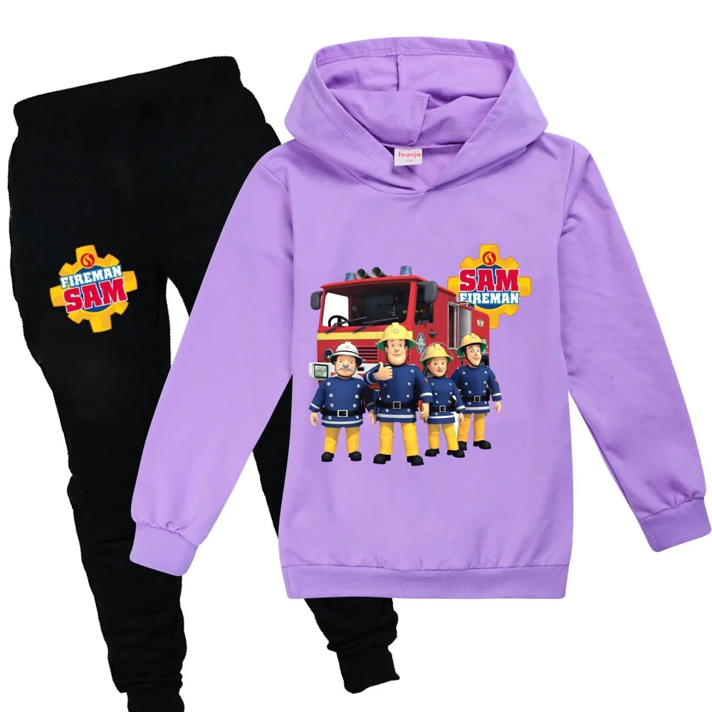 Fireman Sam Hoodie Suit Kids Clothes Children\'s Clothing Boys Hooded Sweatshirts Pants 2pcs Sets 2-16Years