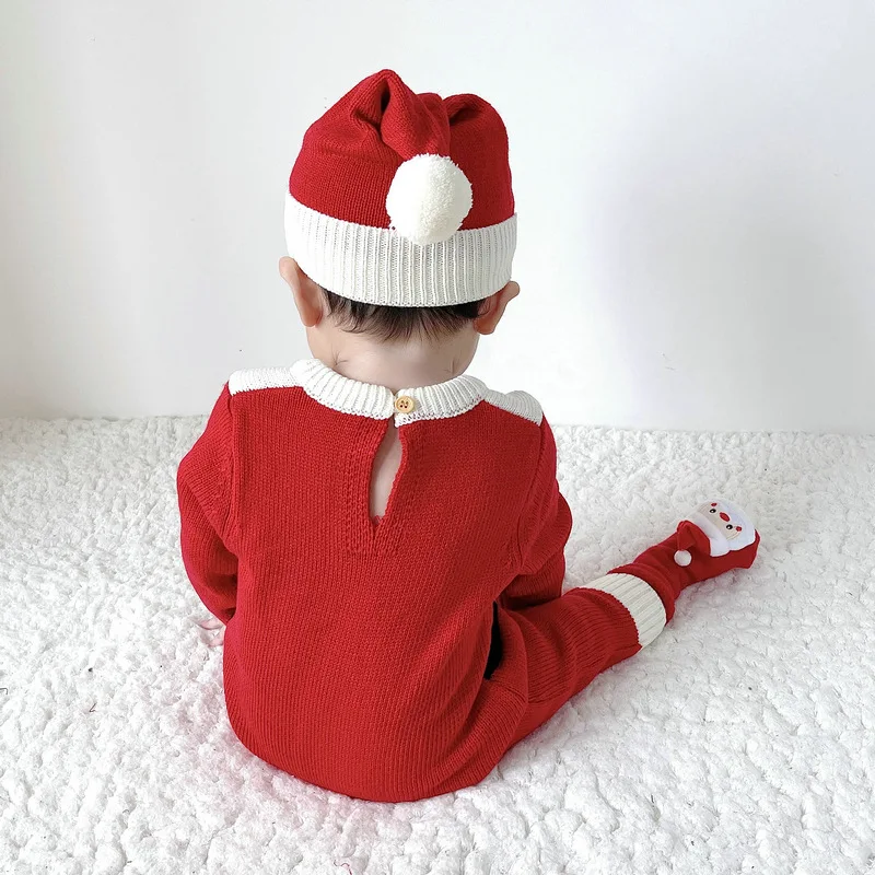 MILANCEL Christmas Baby Clothes Knit Santa Clause Rompers Option Prom Hat