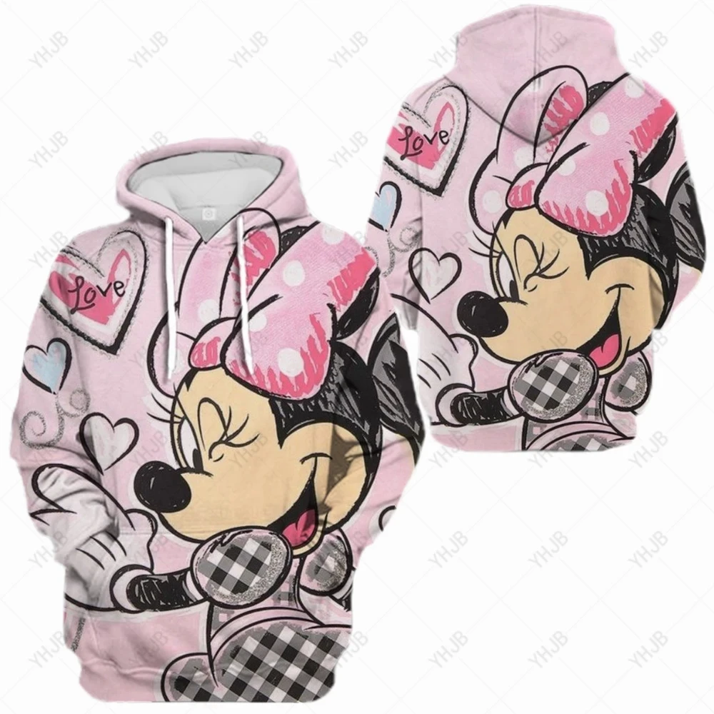 Moletons estampados do mickey mouse disney para homens e mulheres, pulôver casual, suéter de manga comprida, gola redonda femini