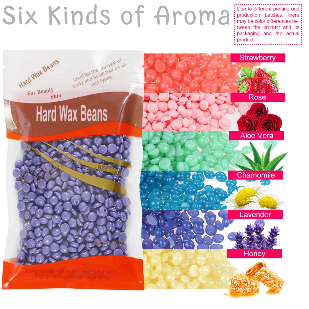 6 Packs 3.52oz Each Hard wax beans hair removall For sensitive skin Bikini Face Hair Legs Arm Hair Removal Bean Unisex WUWUVISTA