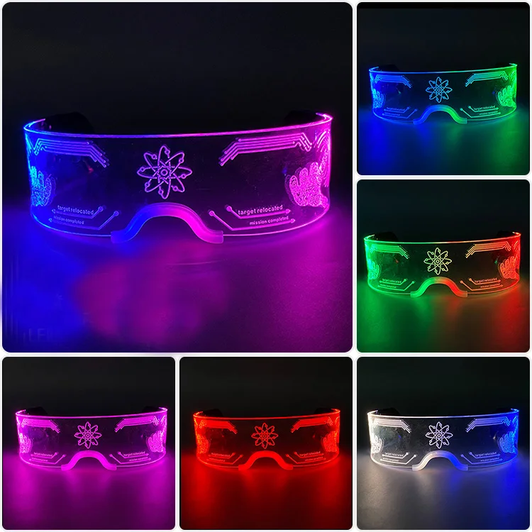 Leuchtende futuristische Cyberpunk-Brille, 7-Farben-Wechsel, leuchtende LED-Brille, blinkende Brille, für Männer und Frauen, Nachtclub-Cosplay-Zubehör – Detail 6