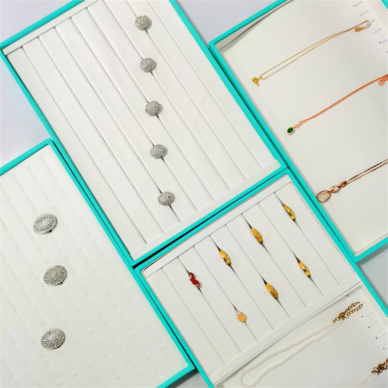 High-end Leather Rings Bracelet Necklace Holder Earrings Pendant Storage Tray Jewelry Organizer Case 35*24Cm