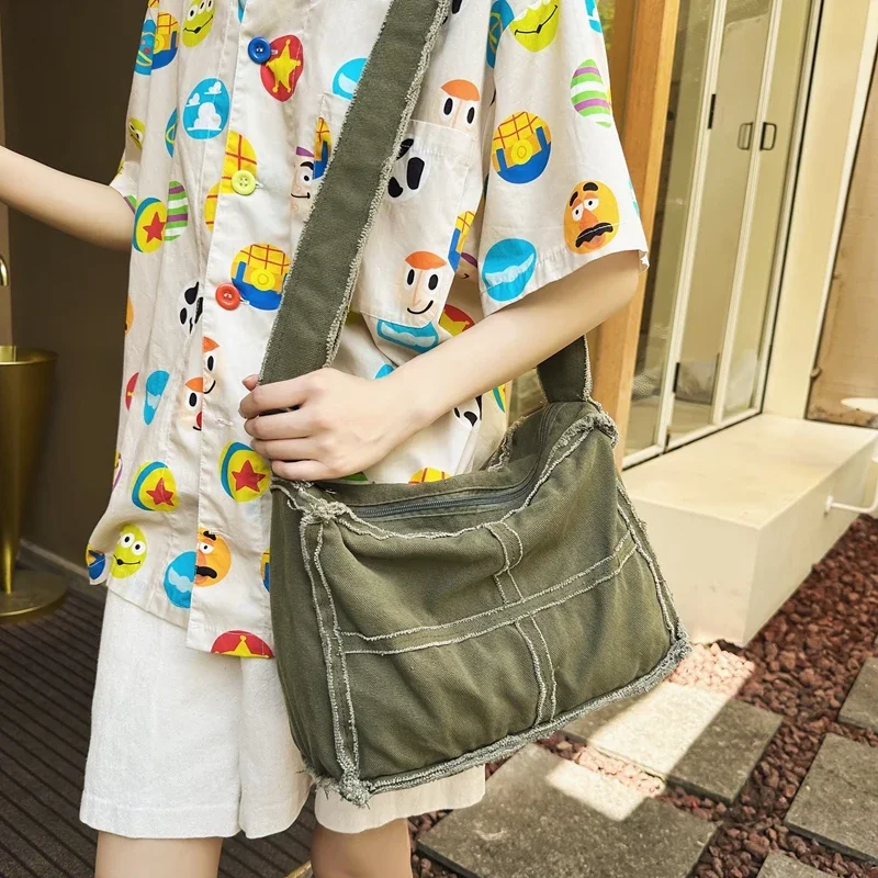 Little Canvas Women Shoulder Bag Female Thick Cloth Small Messenger Bag Retro Vintage Crossbody Bags Unisex Zipper Purse