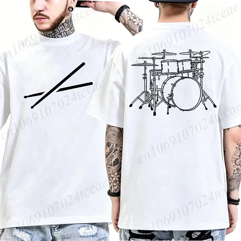 Men's Vintage T-shirt Rock Music Clothing Drummer Musical Print Oversized Tees for Men Women Sportswear T-Shirts Tops Clothing