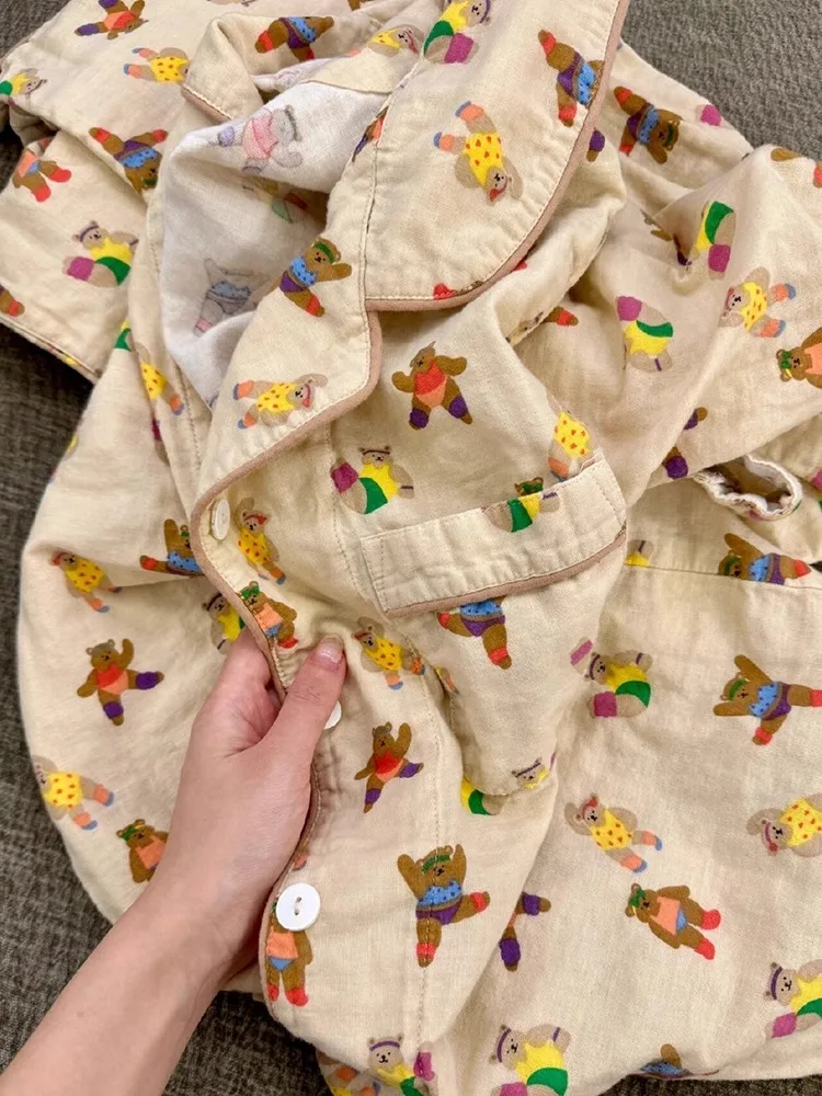 

Pure Cotton Spwear Women's Spring Autumn Casual Faion Loose Cute Bear Long Sve Home Clothes Set Can Be Worn outside