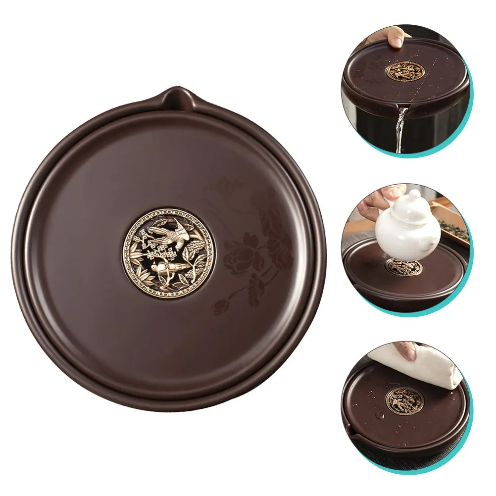 

1 шт. Винтажный чайный поднос в китайском стиле из бакелита, с гладкой текстурой, легко моется, для хранения чайника, с функцией фильтрации воды, креативный дизайн