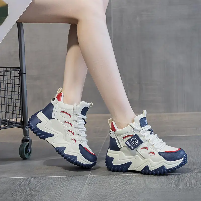 

Casual Dad Shoes with Hidden Height Increase Genuine Leather All-Match Thick Bottom Korean Style round Toe Rubber Outsole
