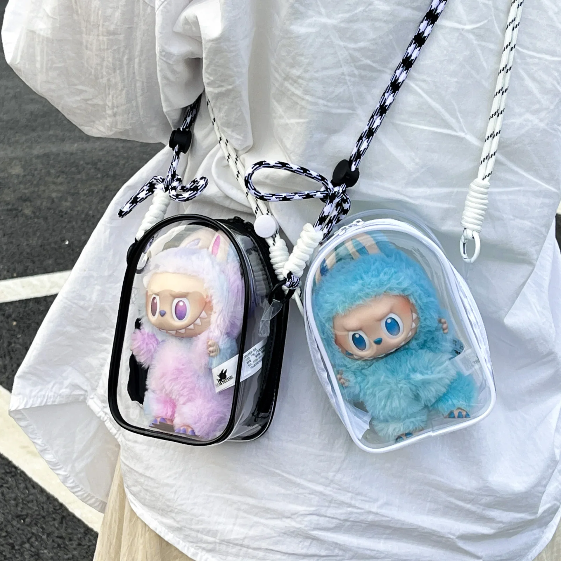 For 17cm Labubu Doll, 20cm Doll Protection and Storage Bag, Transparent PVC Doll Bag with Buckle