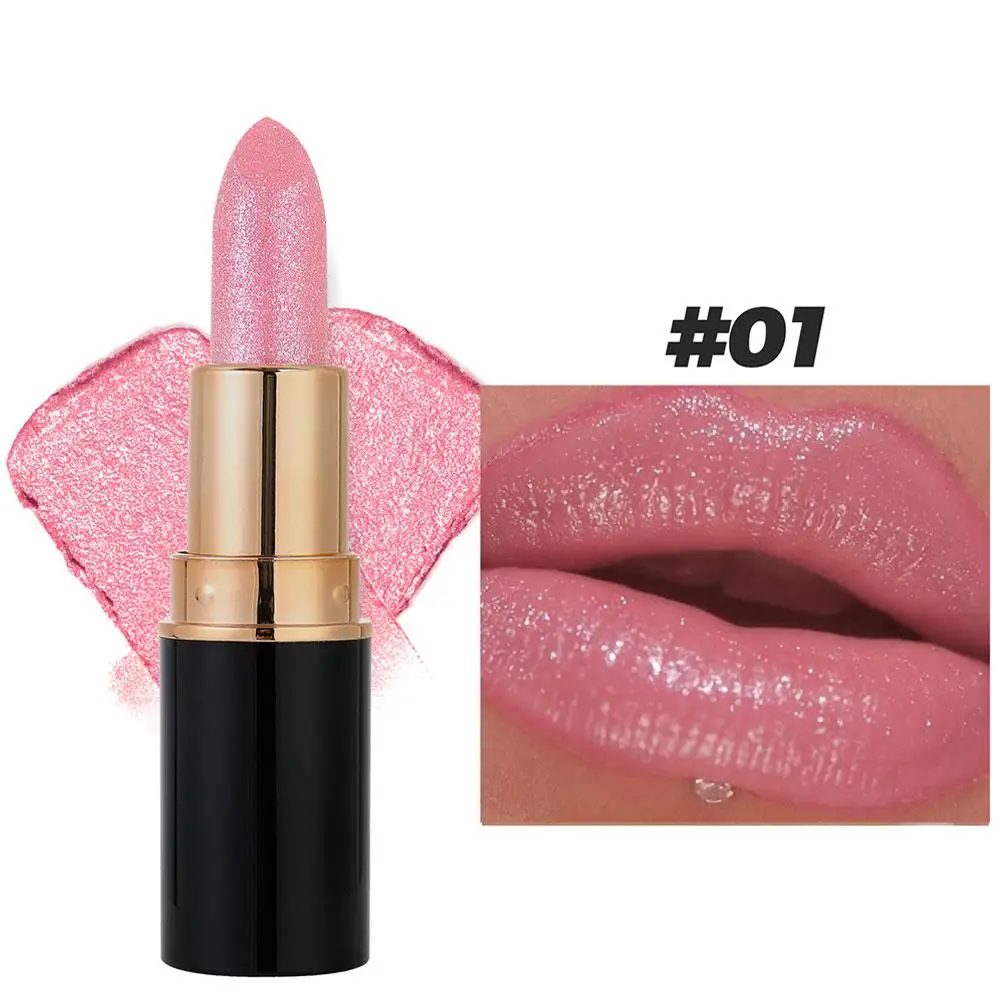 Lápiz labial nacarado, 8 colores, brillante, hidratante, antimanchas, brillo, duradero, lápiz labial de diamante, maquillaje cosmético labial