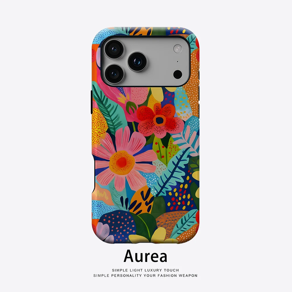 Aurea Case Matte Bumper für MagSafe Hülle für iPhone 17 16 15 14 Plus 13 Pro Max Stoßfeste Harte PC-Hülle mit Lebendigem Tropischem Blumenmuster