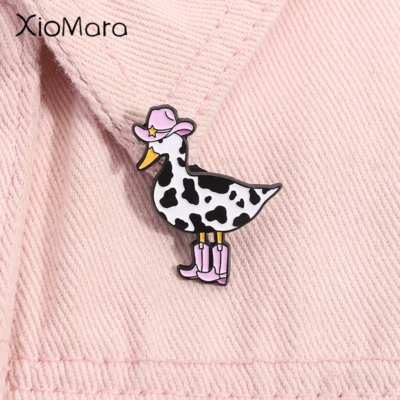 

Pink Cow Cowgirl Duck Enamel Pin Western Duck Cowboy Boots Silly Goose Animal Brooch Lapel Badge Funny Jewelry Gift For Friends