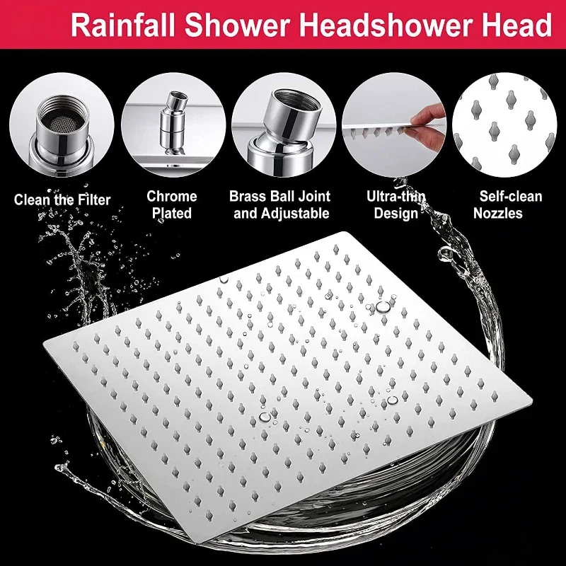 8/10 Inch Adjustable Shower System Bathroom High Pressure Shower Faucet Set Water Saving Shower Set with 5 Modes Hand Showerhead