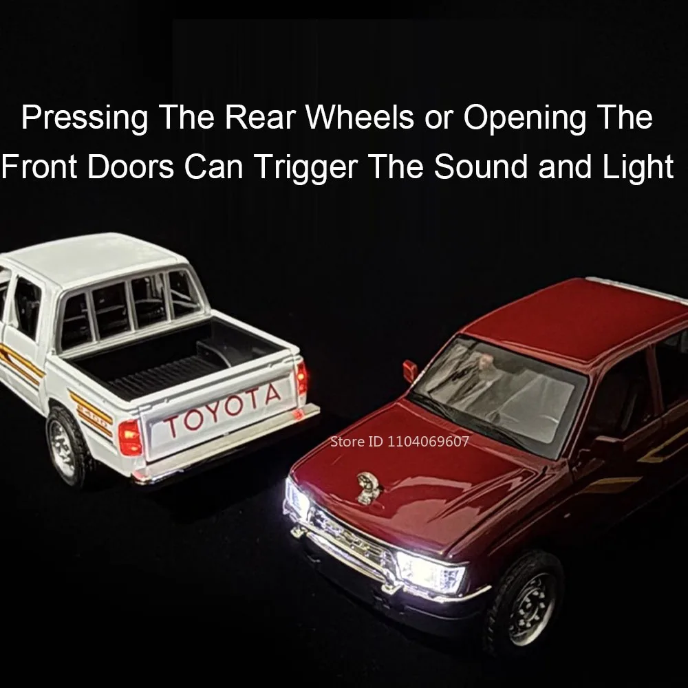 1:32 Hilux Mammoth Pickup Toy Models Alloy Diecast Mini Off-road Vehicle Sound Light Pull Back Doors Opened for Children Gifts