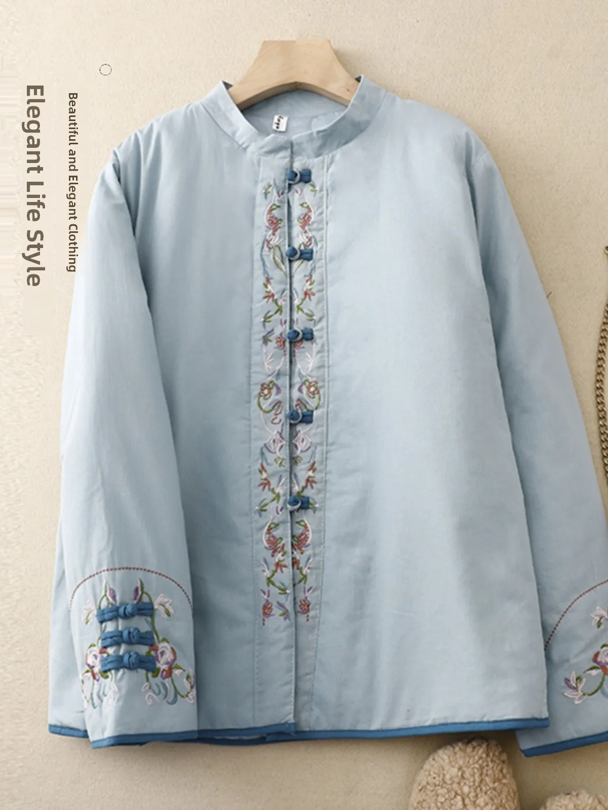 

Женское хлопковое джето Thiened Jaet с вышивкой на пуговицах и воротником-стойкой, длинное пальто в стиле ретро, верхняя одежда обычного кроя