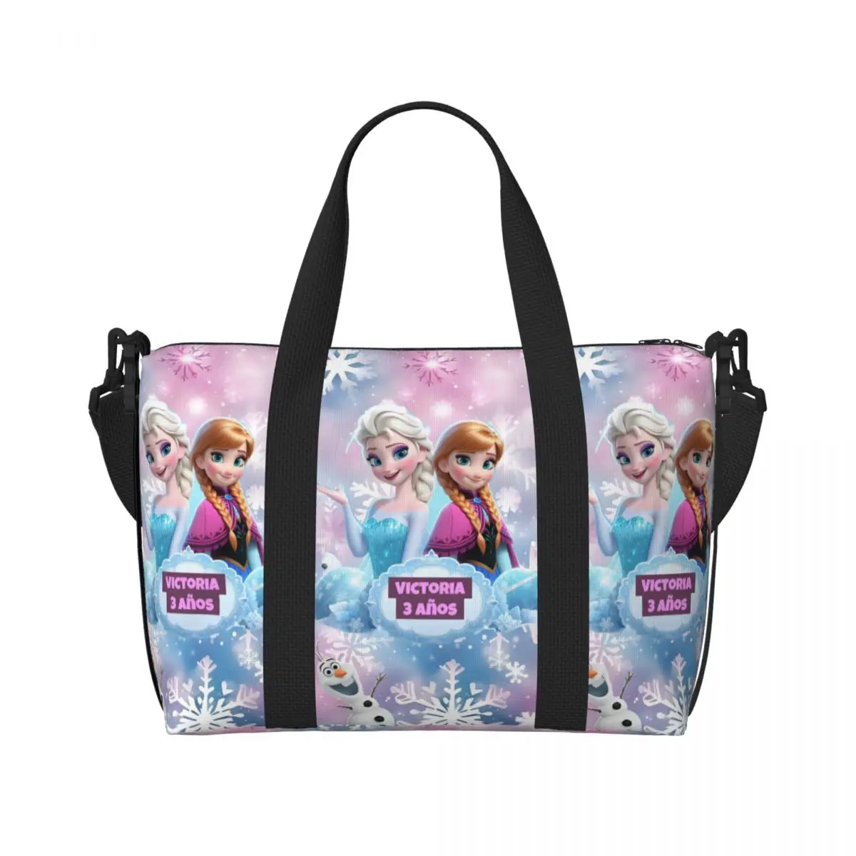 

Custom Frozen Anime Tote Bag Women Large Capacity Cartoon Movie Kawaii Princess Gym Beach Shoulder Travel Bag