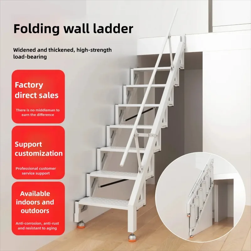 Modern Design Indoor-Outdoor Folding Aluminum Alloy Wall Folding Staircase Custom Stair Wall Storage Invisible Ladder for Villa
