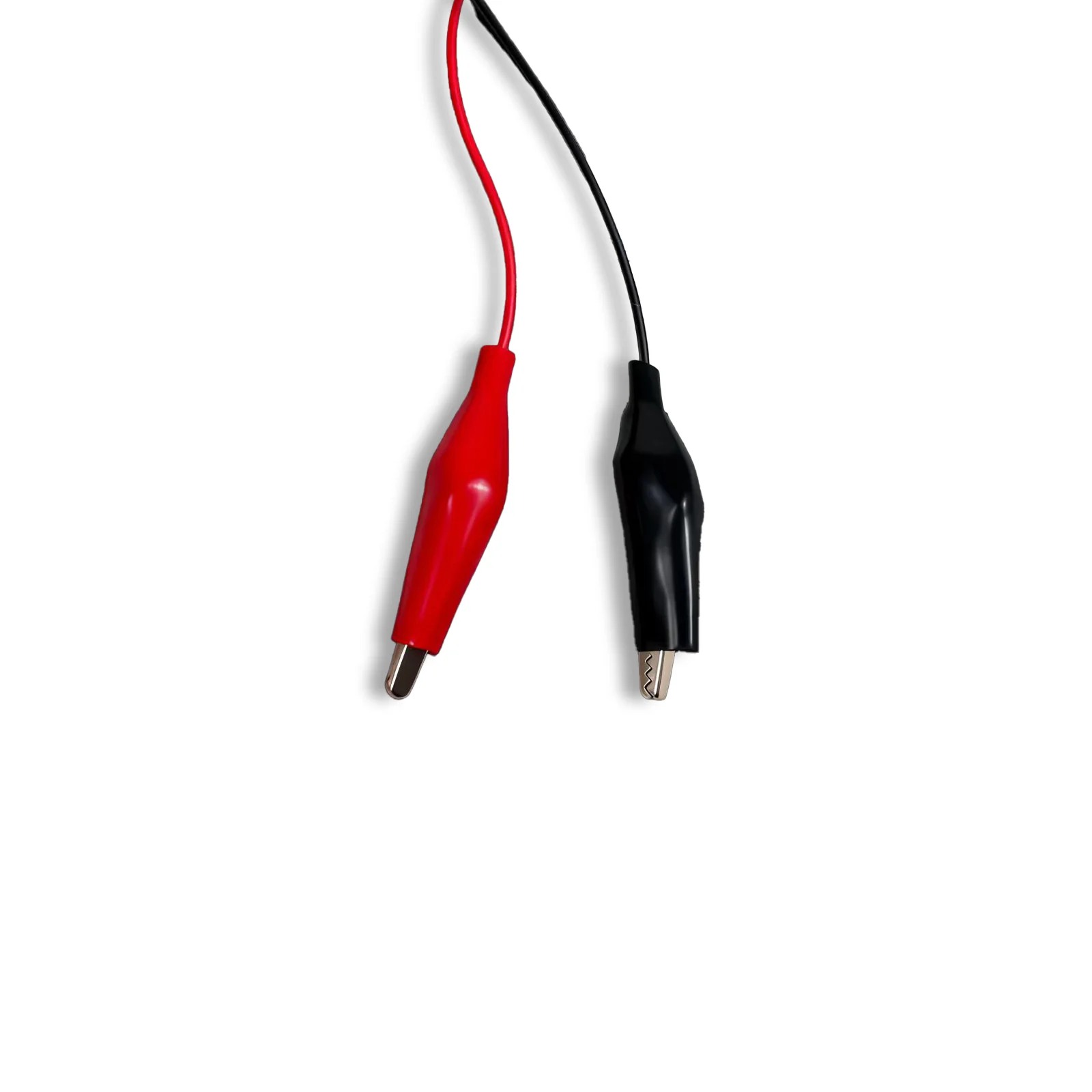 Eine 45 mm schwarz-rote Mini-Krokodil-Testklemme mit weicher Kunststoffbeschichtung in Form eines Krokodils