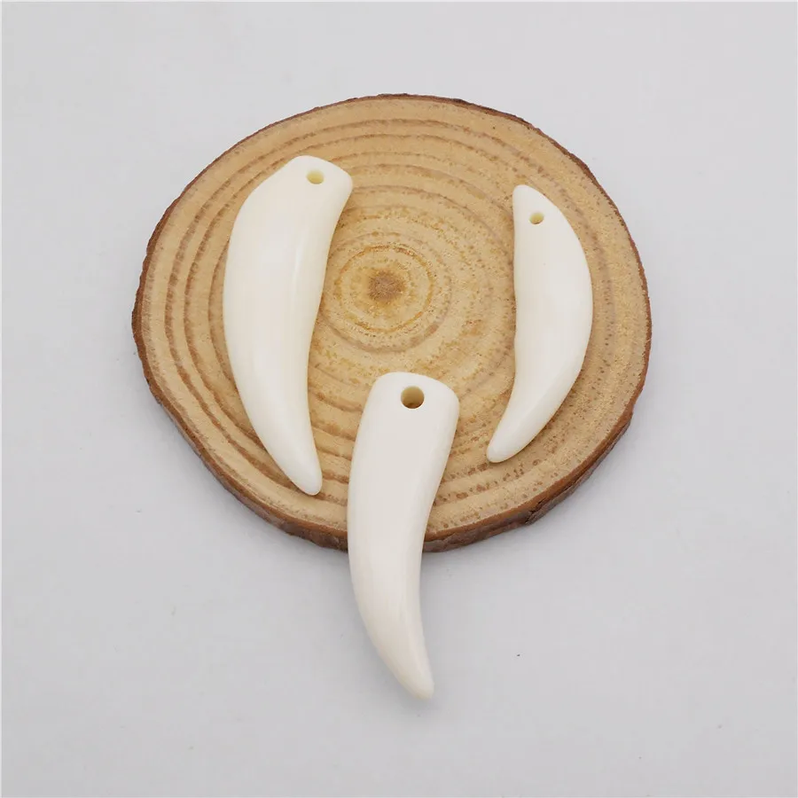 6PCS Resin White Ivory Wolf Tooth Charms Fangs Animal Teeth Pendant For Necklace Jewelry DIY Handmade Accessory