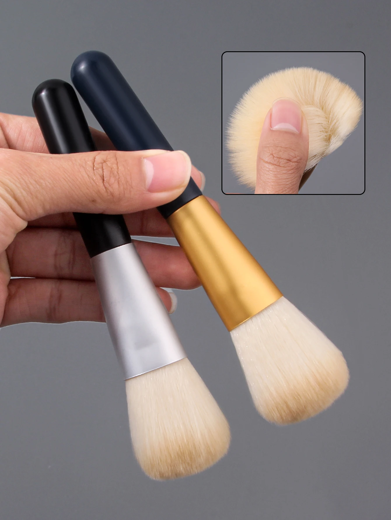 Set di pennelli per trucco di fascia alta da 2 pezzi, pennello per fard, pennello per cipria, pennello per contorno, fibra sintetica, strumenti per trucco con manico in legno