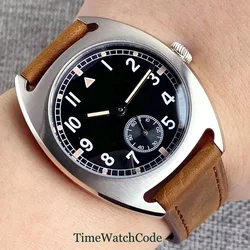 36mm Automatic Mechanical Watch for Men ST1612 Movement Sterile Black Dial Small Seconds 316L Case Leather Strap Pull-push Crown