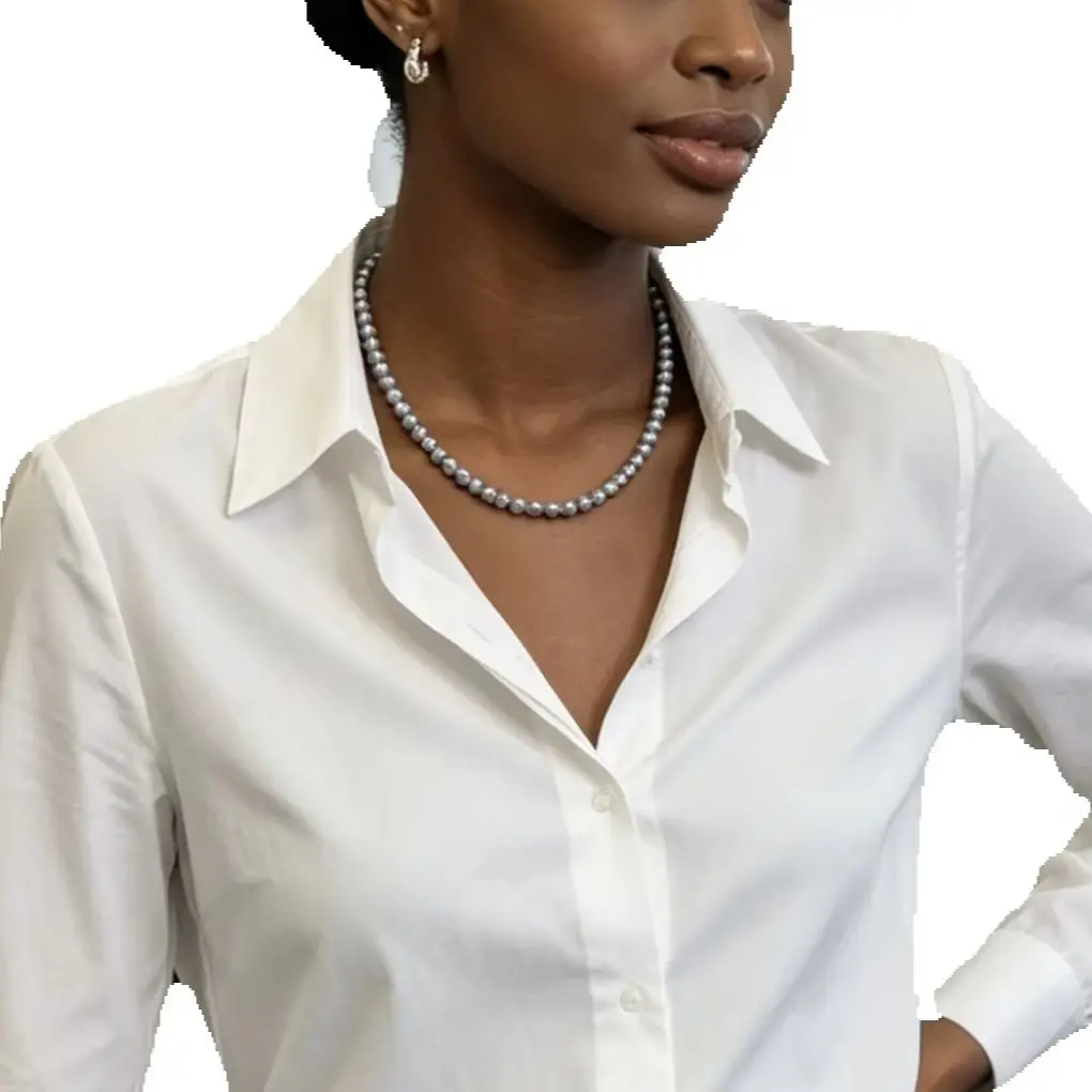 

Elegant All-Round Silver-Grey Pearl Strand Necklace, Adjustable