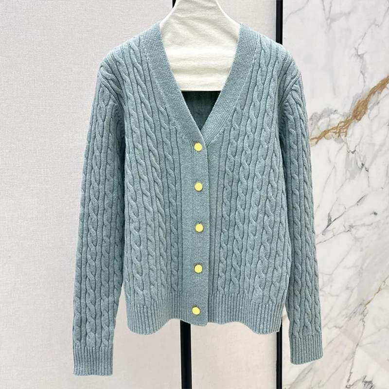 

Высококачественный женский кардиган с v-образным вырезом и спиральным узором, женская весенне-осенняя одежда 25110799