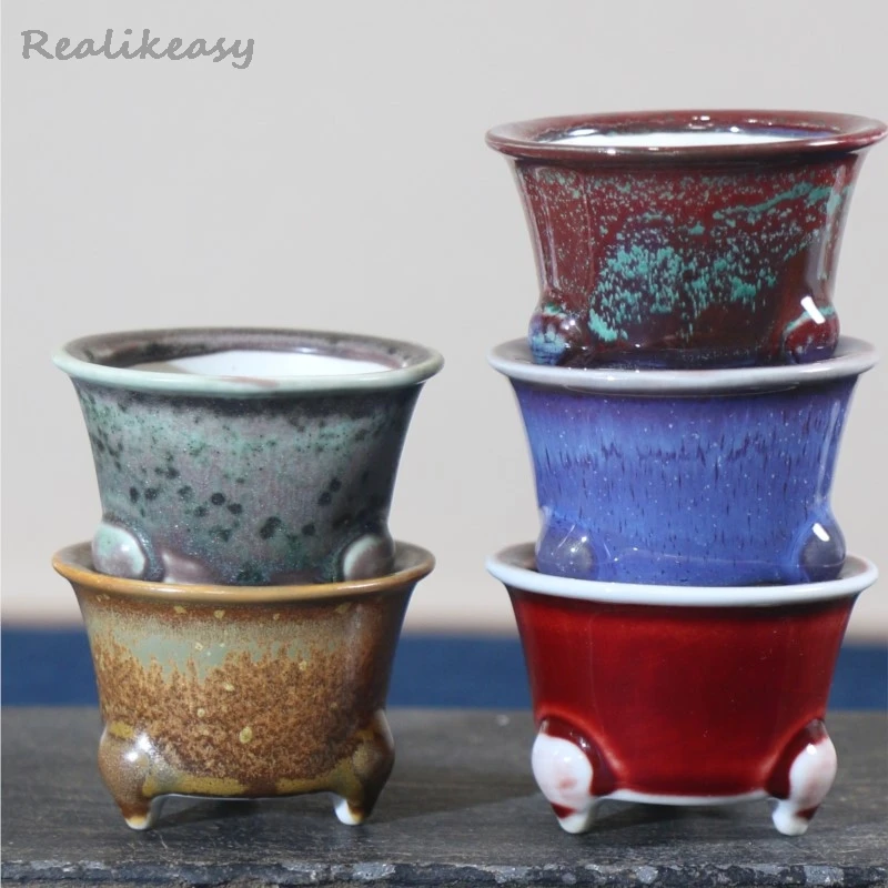 2025 Chinese Purple Clay Flower Pot Handmade Mini Decorative Bonsai Pot Glazed Succulent Decorative Flower Pot Home Decor LI250