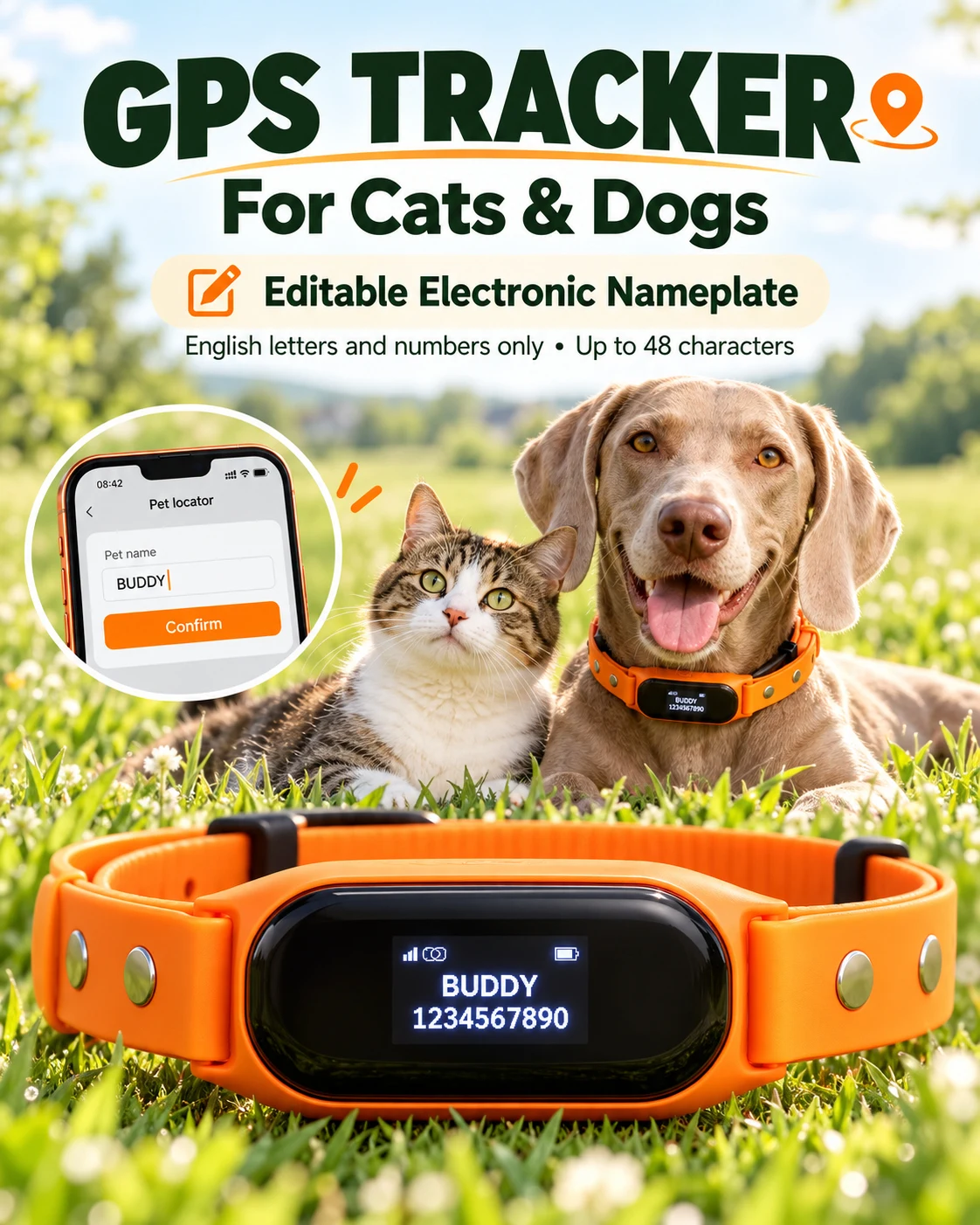 C08‑PX Upgrade Pet GPS Locator Smart Anti‑Lost Collar,Real‑Time Tracking Waterproof Tracker for Dogs & Cats