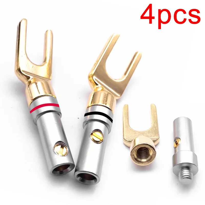 4pcs Y U Shape Banana Plug Conenctor Gold Plated Spade Speaker Banana Plugs Audio Screw Fork Connectors Adapter