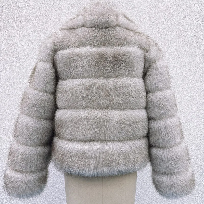 2025 abrigo de piel de zorro sintética de felpa pesada para mujer de invierno grueso cálido de piel sintética de lujo prendas de vestir exteriores chaquetas con cuello vuelto abrigos Tops
