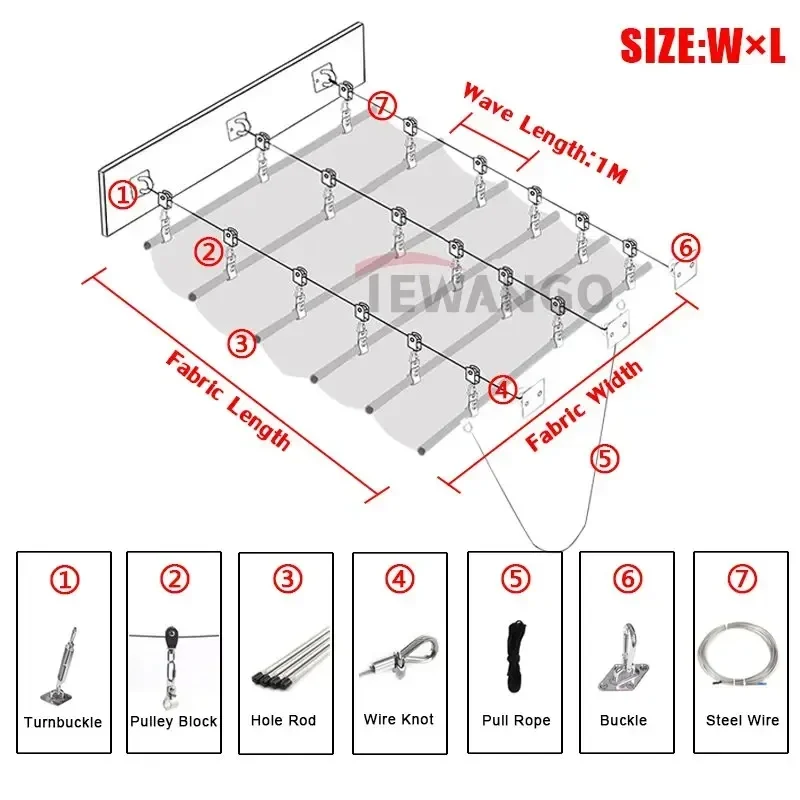 Outdoor Telescopic Rainproof Awning Patio Pergola Sun Canopy Terrace Sun Shelter Retractable Swimming Pool Wave Sunshade Sail