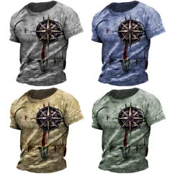 Summer Men's Loose Short Sleeve Male Top Tees Vintage Nautical Map Compass Print T-Shirt Casual Tees Unisex Clothing