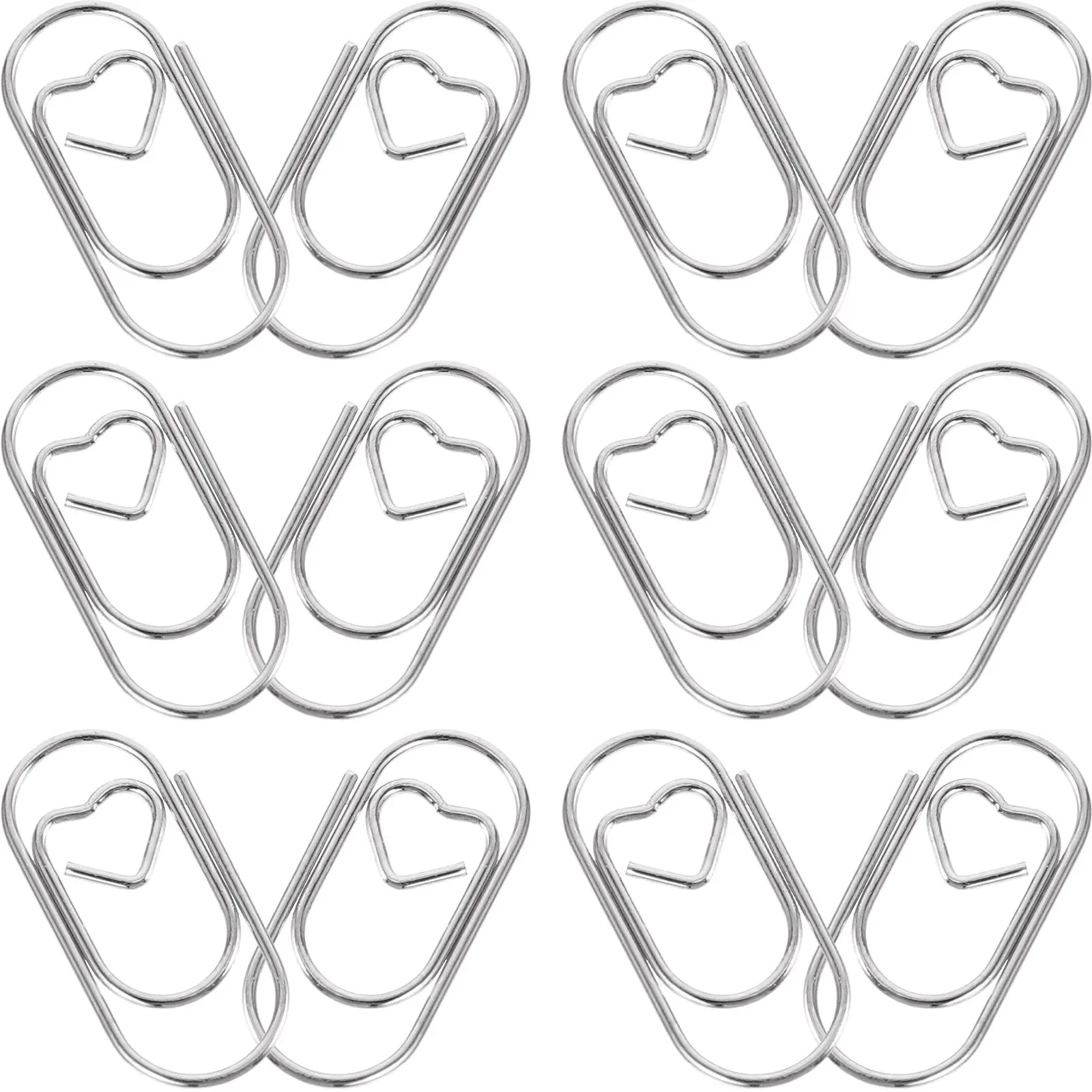 

50pcs Heart Shaped Paper Clips Metal Bookmark Pins for Paperwork Notes Ticket Creative Document Clamp Silver Office