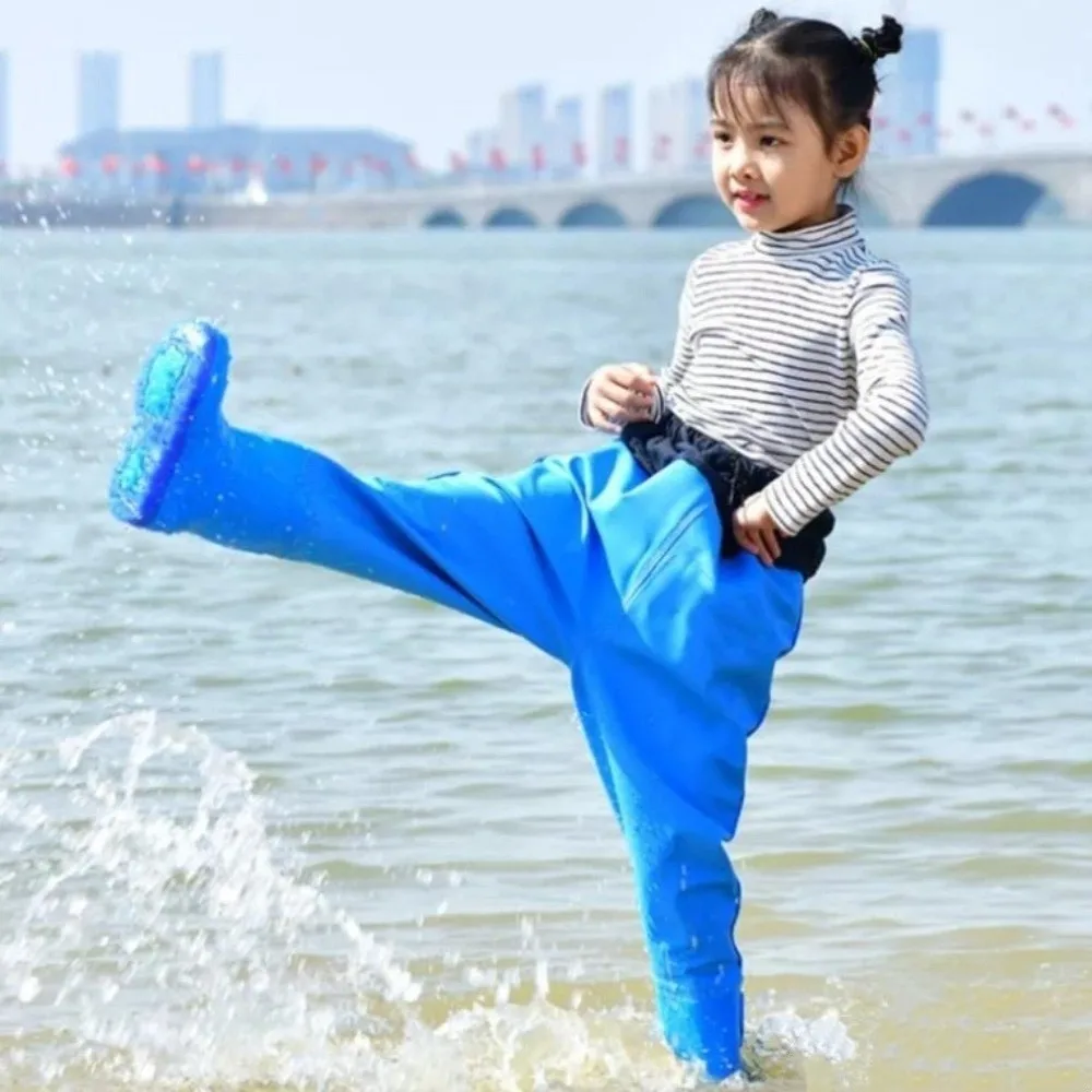 

Детские непромокаемые штаны из ПВХ, непромокаемые детские плащи до середины тела, комбинезон, толстые штаны для борьбы с дождевыми сапогами