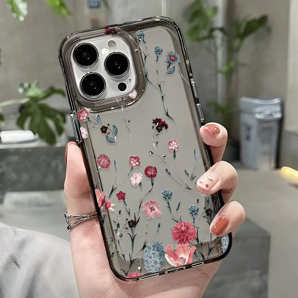 

Прозрачный чехол с цветком для iPhone 16 Pro Max 16Pro 16Plus 16 15 Pro Max 15Pro 15Plus 15 13 13Pro 14 12 11Pro Max Plus