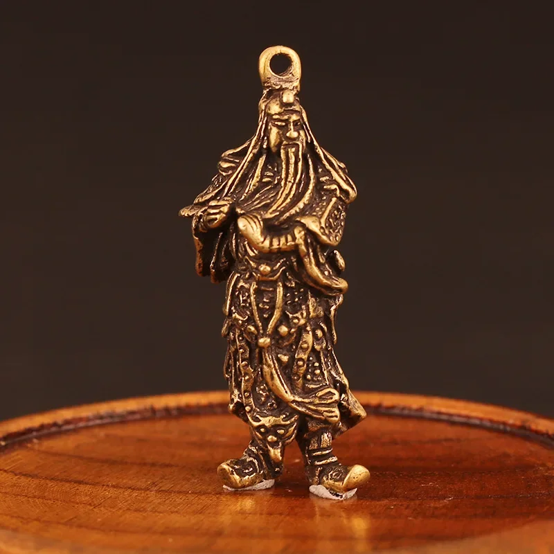 Retro Chinese Copper Guan Gong Figure Statue Ornament, Desk Decor with Cultural Significance, Precise Craftsmanship