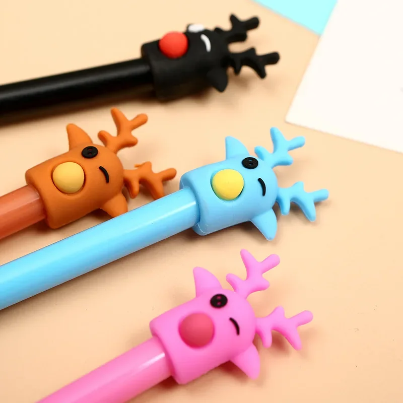 

50 шт., креативные милые гелевые ручки в виде лося из Южной Кореи, черная ручка для подписи со свежим оленем, рождественская ручка, канцелярские принадлежности
