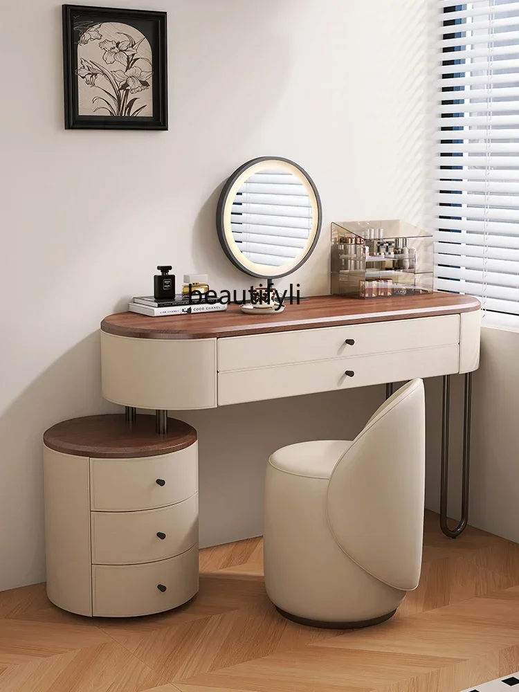 182C French Retro Dresser Black Walnut Modern Minimalist Bedroom Small Apartment Saddle Leather Makeup Table