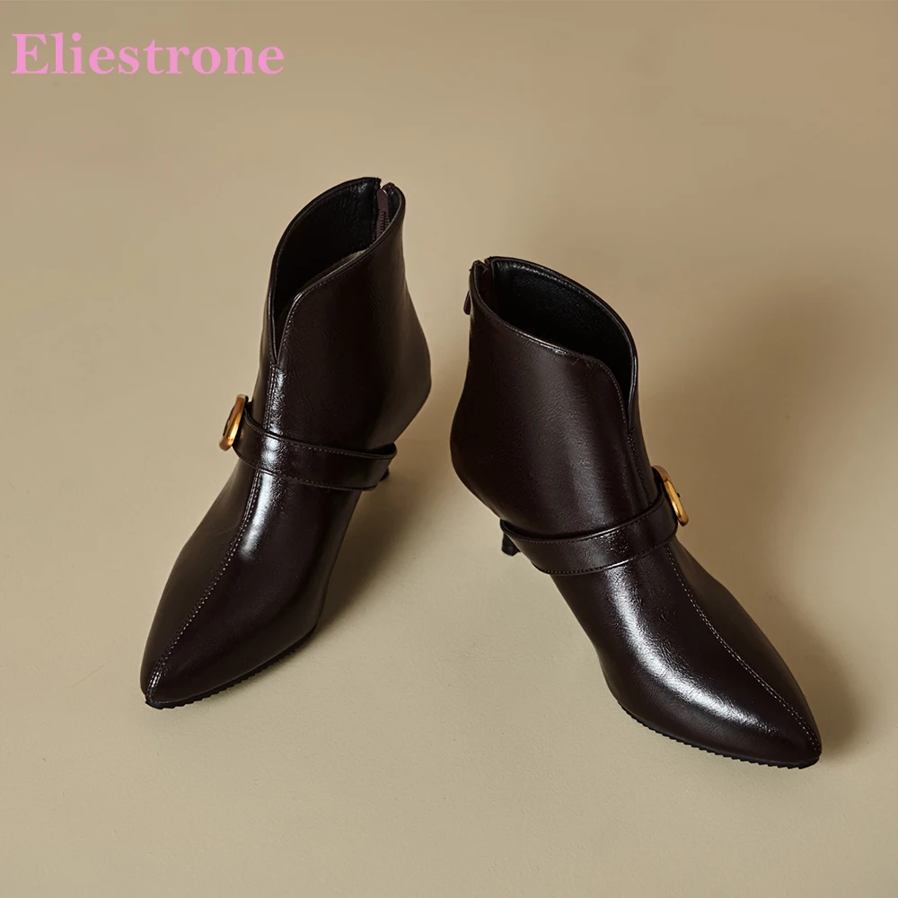 

2025 Новые зимние модные черные коричневые женские ботильоны, пикантные женские модельные туфли на высоком тонком каблуке, большие размеры 12, 32, 44 46 48