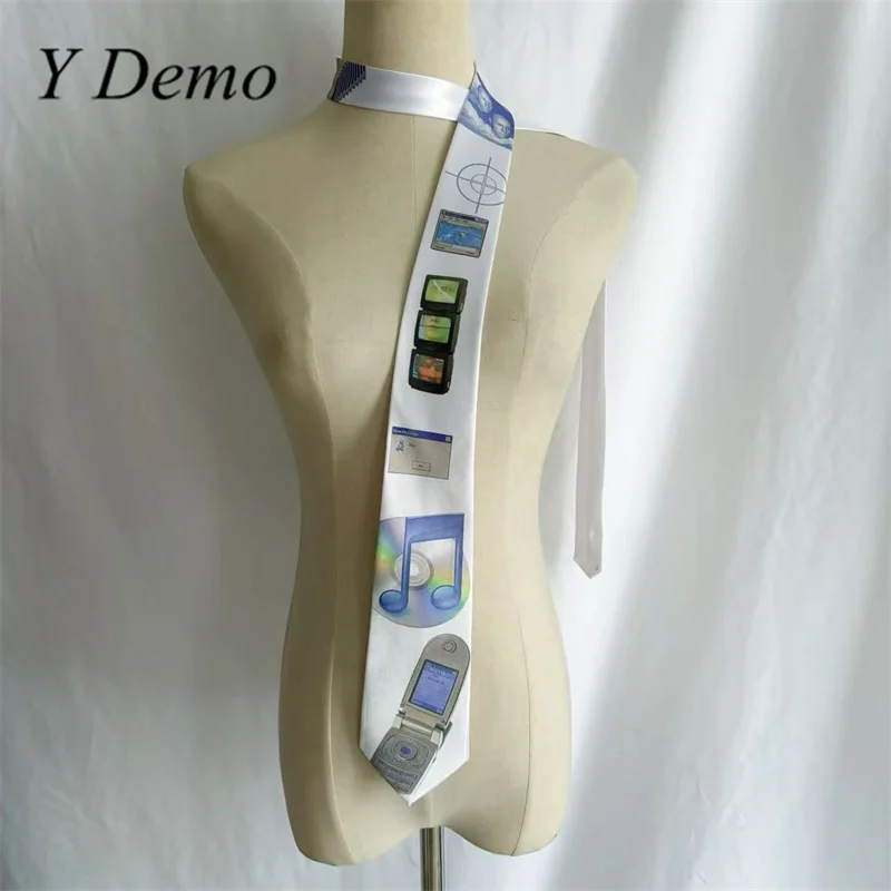 Y Demo Y2k Novelty Computer Printing Dreamcore Women Shirt Tie Long Adjustable Necktie