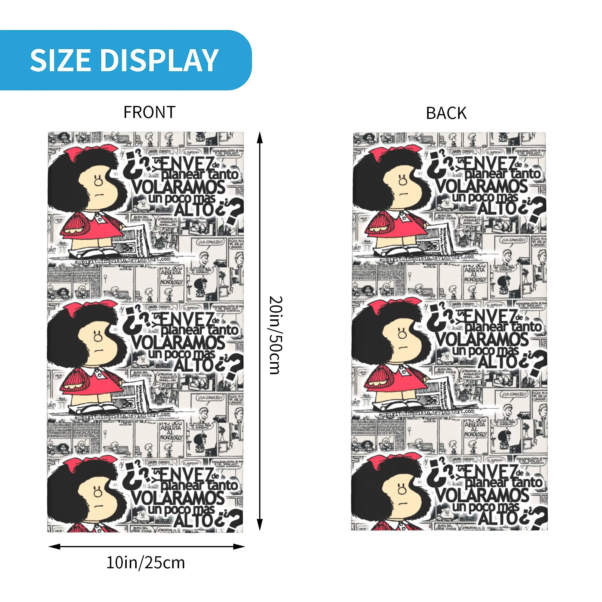 Custom Mafalda Cartoon Bandana Neck Gaiter for Hiking Hunting Men Women Wrap Scarf Anime Headband Warmer