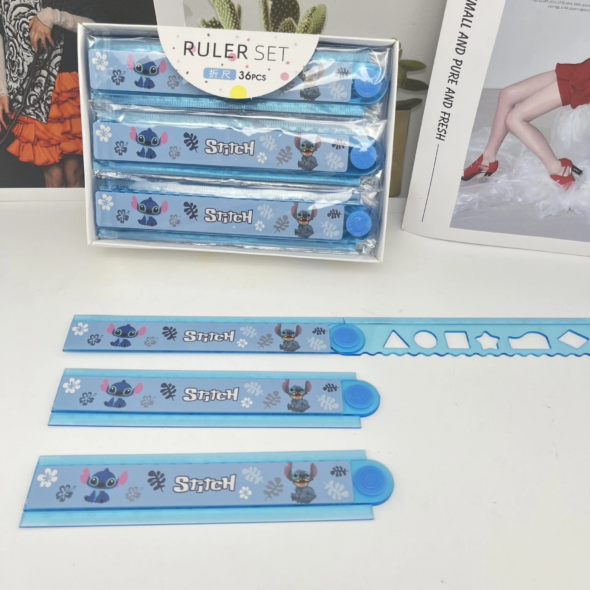 Cartoon Lilo & Stitch Student Stationery Ruler Disney Anime Multifunctional Folding Ruler Kids Math Measurement Tools Supplies