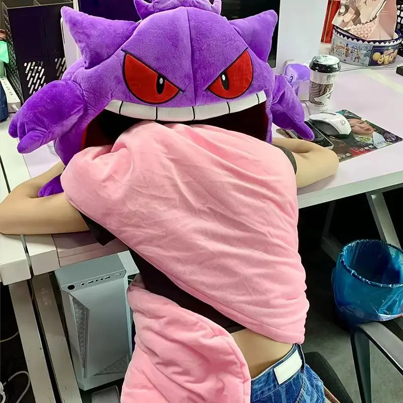 Nowy Pokemon Gengar Kreskówka Anime Kawaii Elf Poduszka do Spania Koc do Drzemki Podwójnego Przeznaczenia Zabawki Lalka Super Miękki Duży Dziób Prezenty